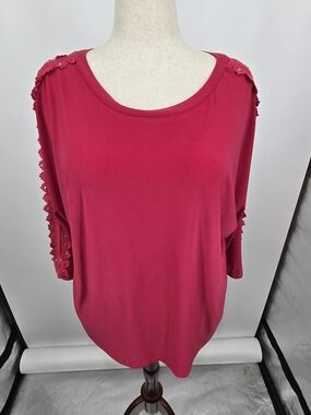 NY Collection Hot Pink Crochet-Trim Scoop Neck Top 1X (6690)